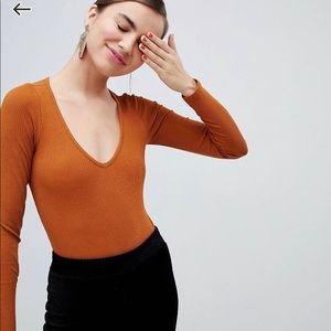Orange V-Neck Body Suit